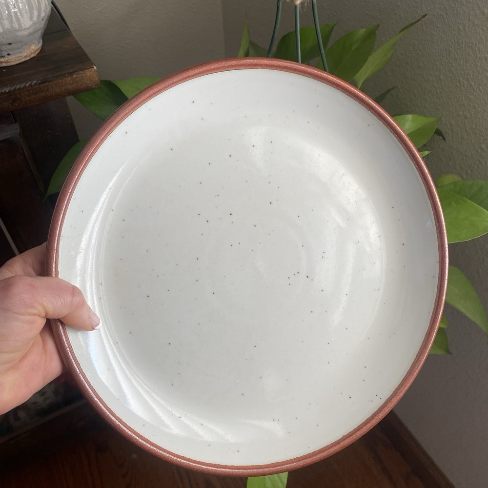 Lauffer Dinner Plate Ovenproof Stoneware Brown Trim Speckled Curry Japan 10.5"